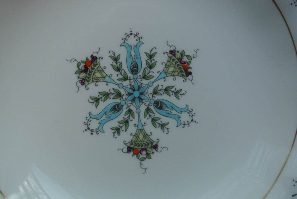 Vintage 1950's Ceramic White Compote with Blue and Gold  Rims