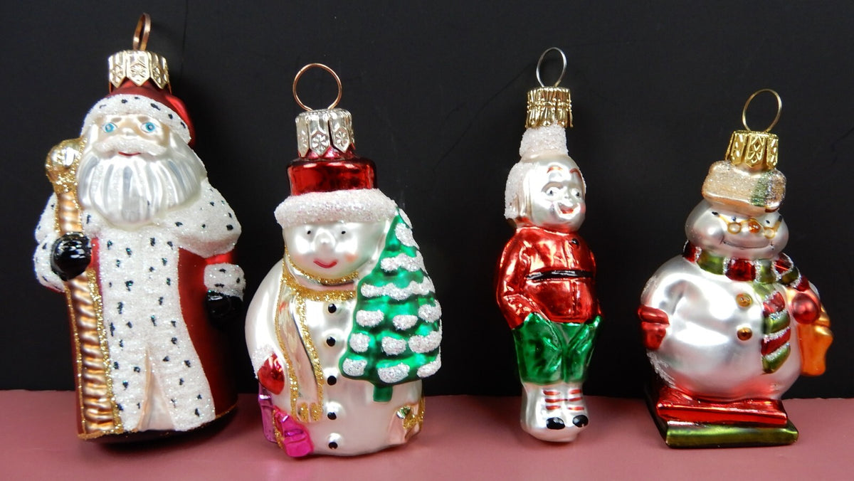 4 Vintage Christmas Ornaments Glass Santa collectible Decoration