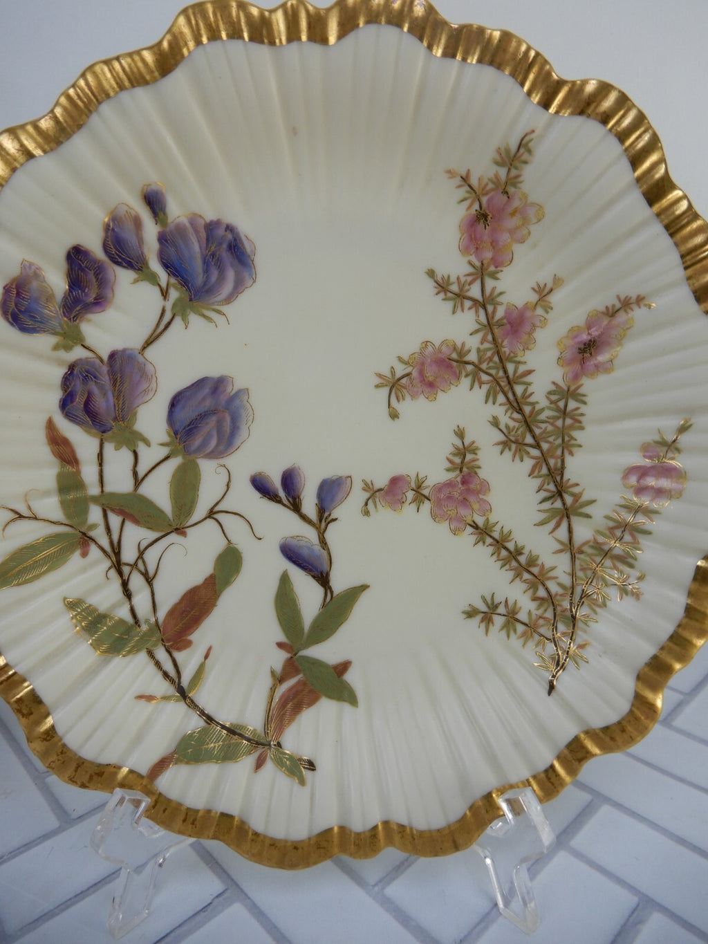 Ca.1888 Royal Worcester Porcelain Blush Ivory Floral Hand Painted Plate