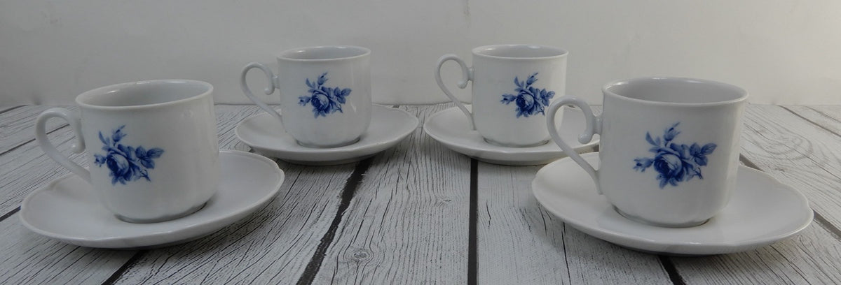 Seltmann Weiden Bavaria Cobalt Blue Roses Set of Four ~5 oz Cups and Saucers