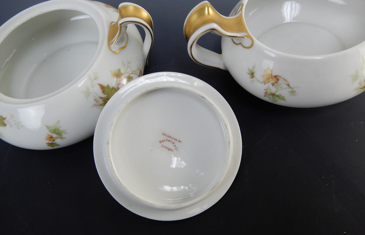 Vtg Haviland Limoges China "Autumn Leaf" Sugar Bowl, Creamer, c.1930