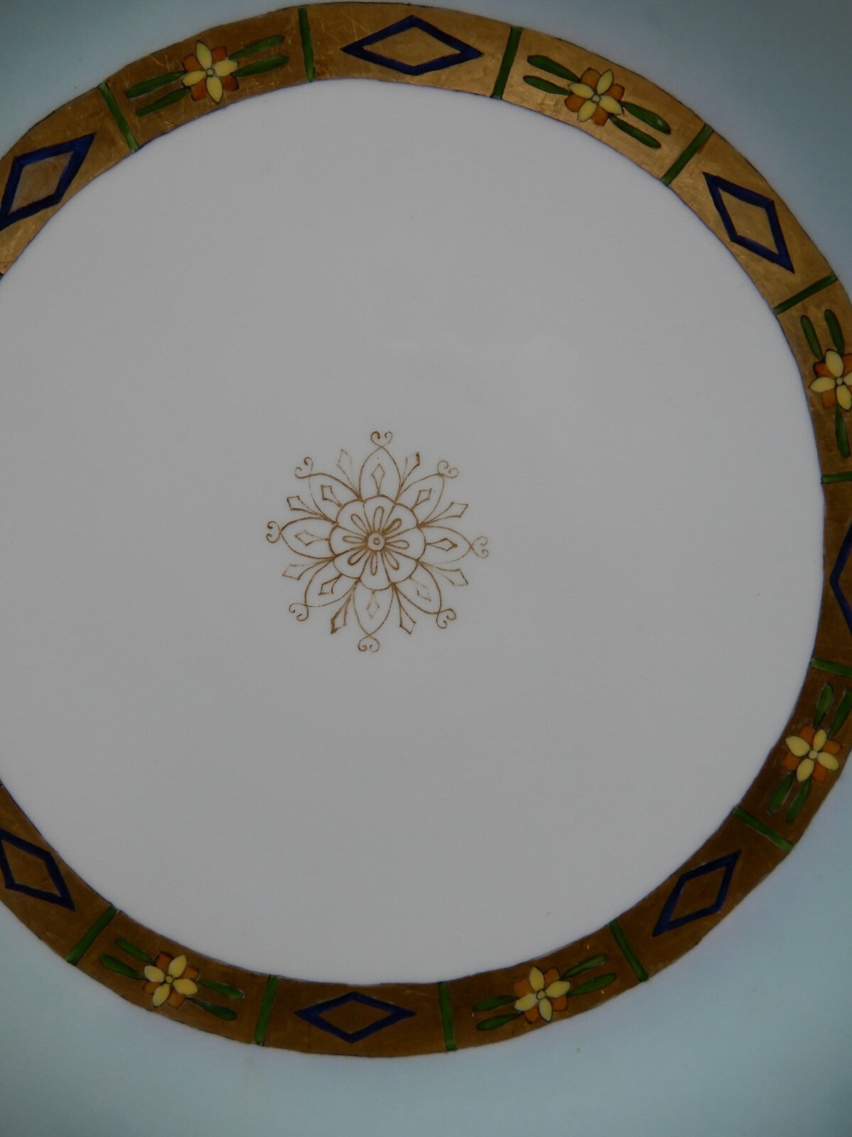 Vintage J.Pouyat Limoges 11-3/8" Display Art-Deco Plate White,Blue w/ Gold Rim
