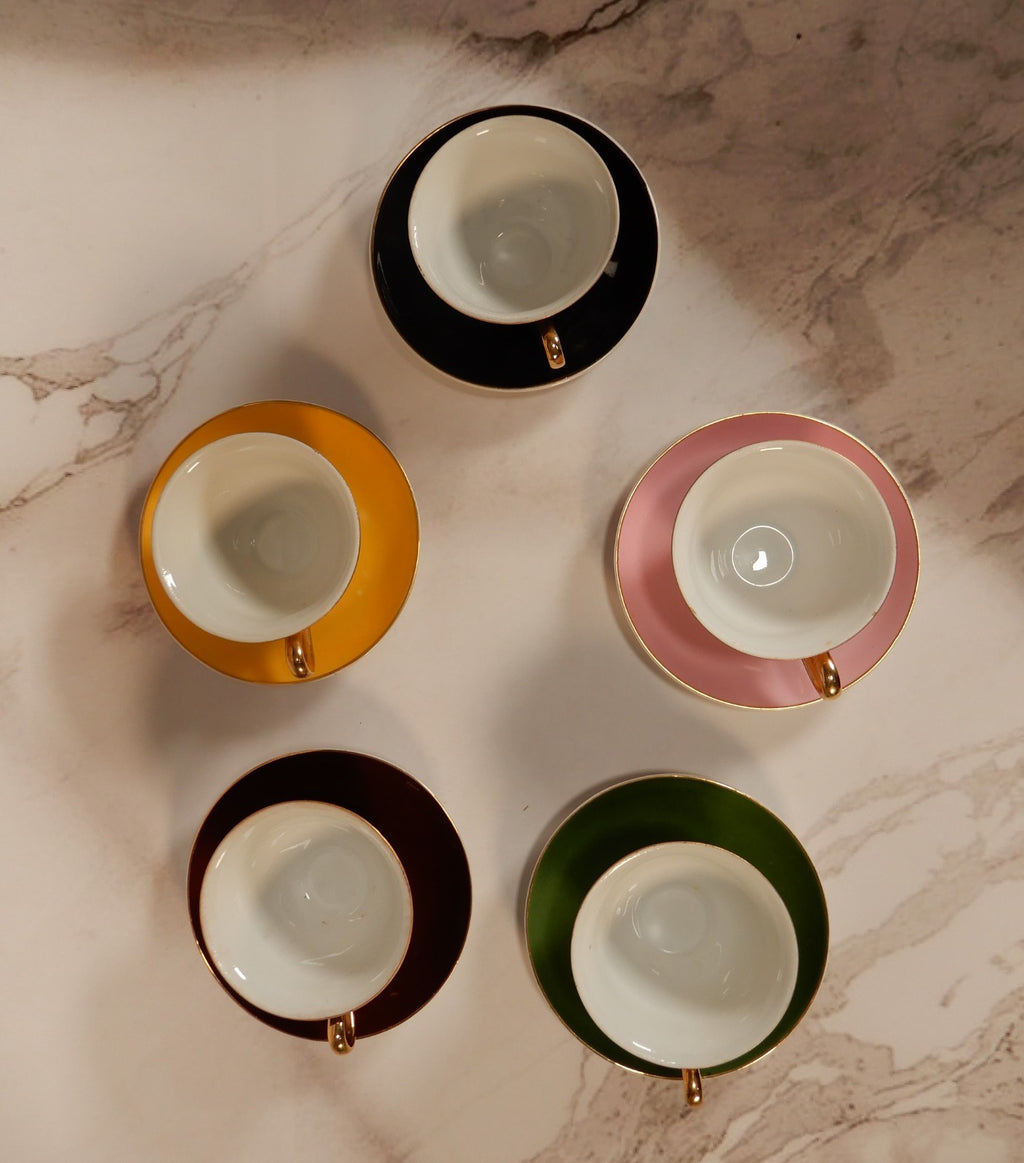 Antique Elbogen Czechoslovakia Set of Five Demitasse Cups and Saucers