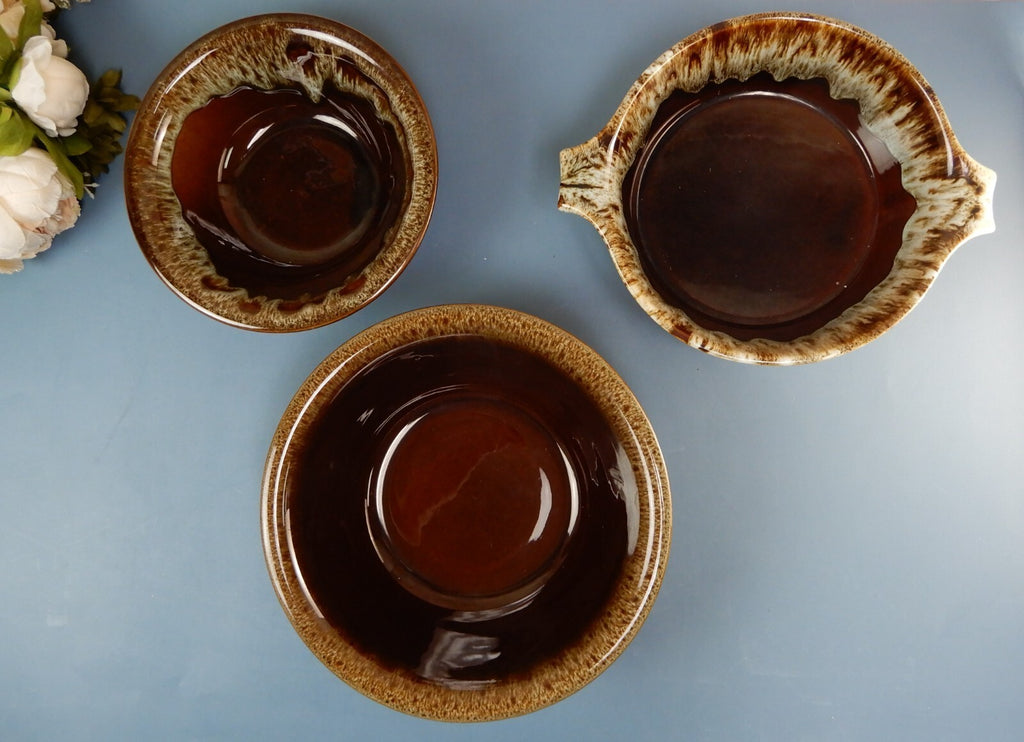 Set of 3 Vintage Canonsburg Brown Drip Glaze Serving Bowls