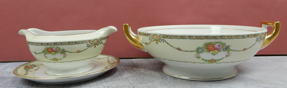Vintage Meito China Gravy/Sauce Bowl Attached Underplate and Vegetable Bowl