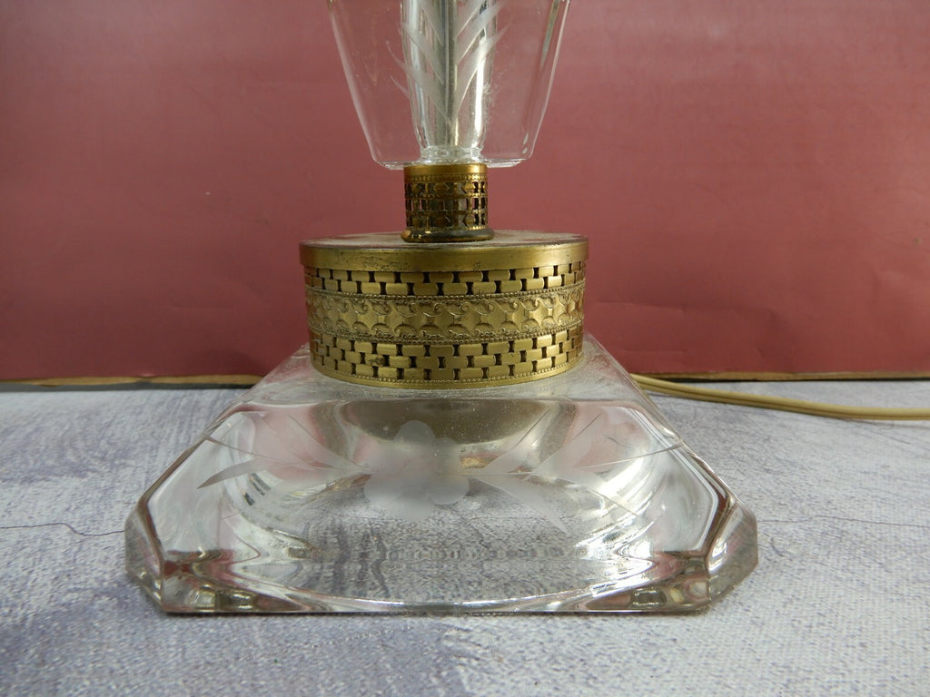 Vintage 28-7/8" Tall Etch Stacked Lucite and Brass Table Lamp