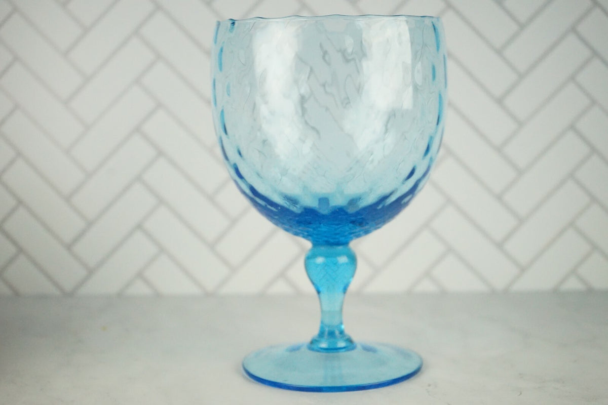 Vintage Blue  Italian Empoli Optic Art Glass Compote 8"