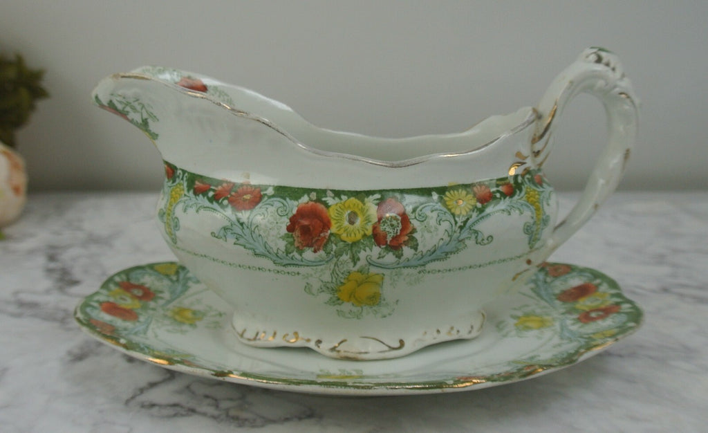Antique Belmont J.H.W & Sons England Gravy Boat with Underplate "B"