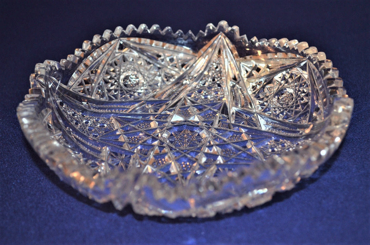 Vintage Cut Crystal Shallow Bowl w. Star Designs 6"