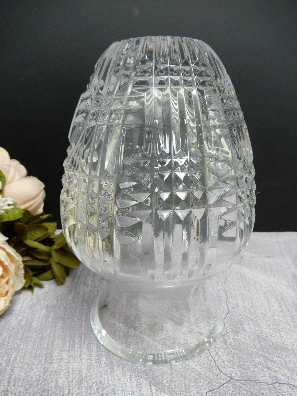 Vintage Heavy Elegant Glass Crosscut Vase