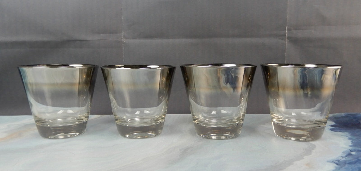 Set of 4 Vitreon Queens Lusterware Silver Fade Silver Ombre Rock Glasses