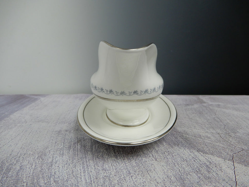 Vintage TIARA Royal DoultonFine Bone China Platinum Gravy Boat w/Underplate