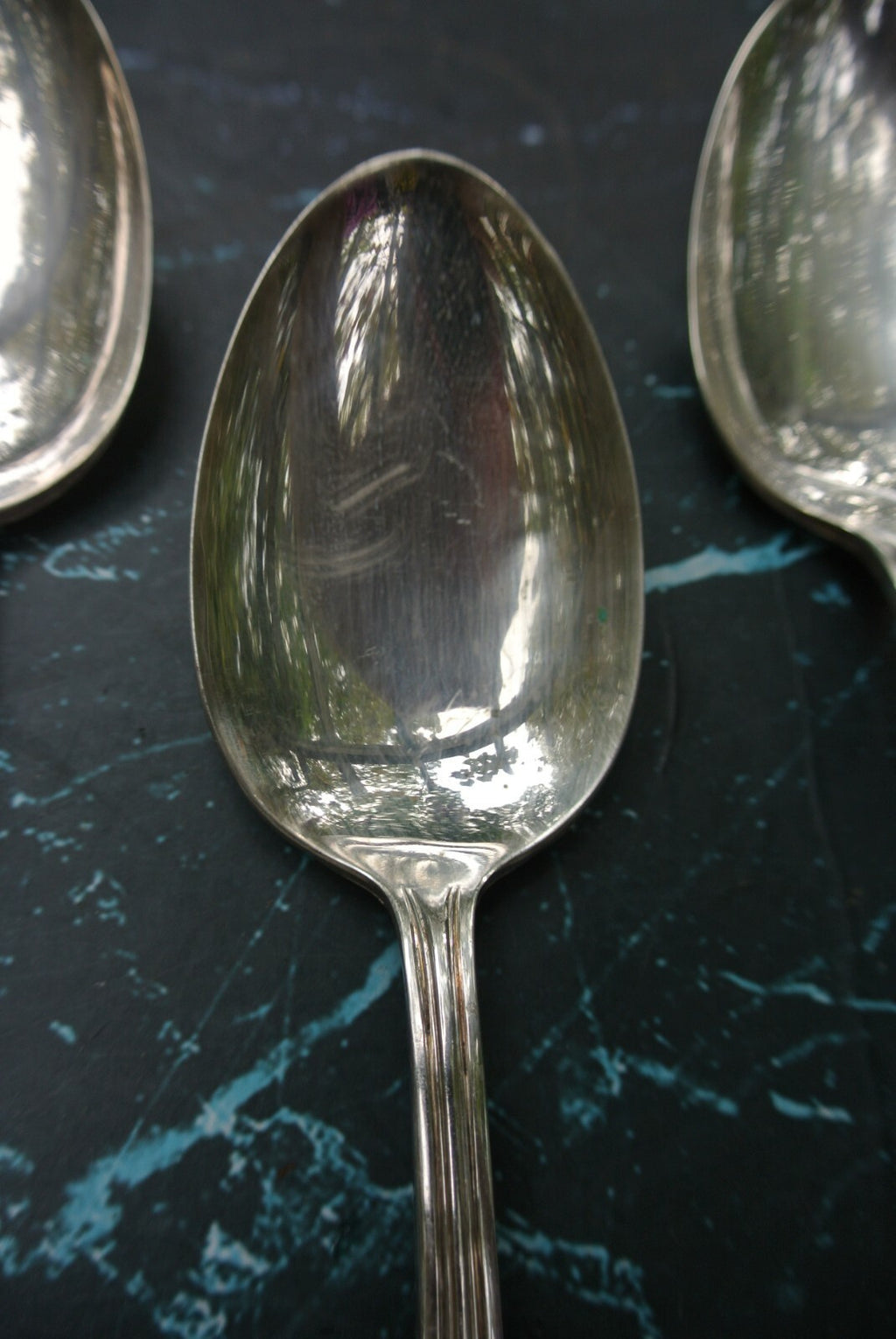1912 Puritan Rogers Silver Plate Set of  6 Big Spoons 8-1/8" w/Monogram "SR"
