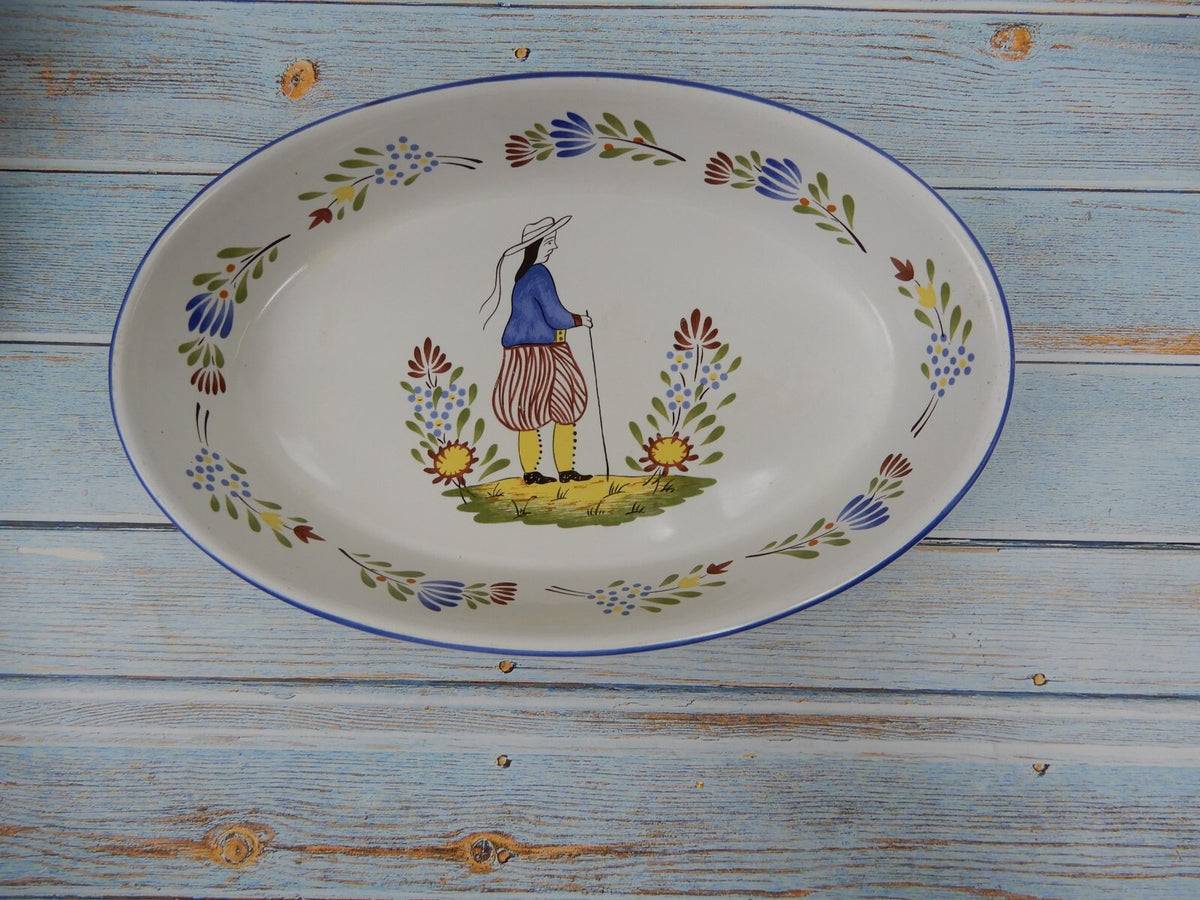 Vintage KG Armor France Fait Main Oval Serving Bowl Pilgrim Man