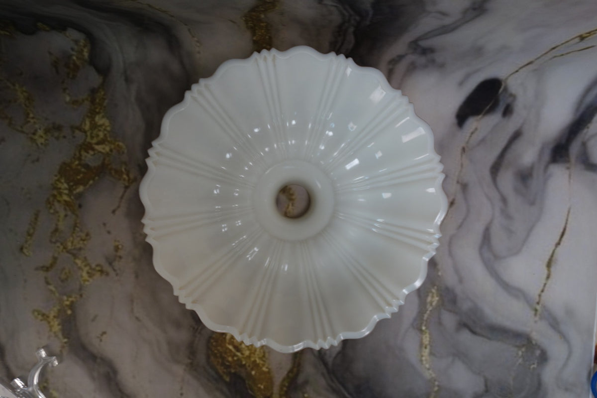Heavy Torchiere Opaque White & Caramel Shade Embossed Art Deco for Floor Lamp