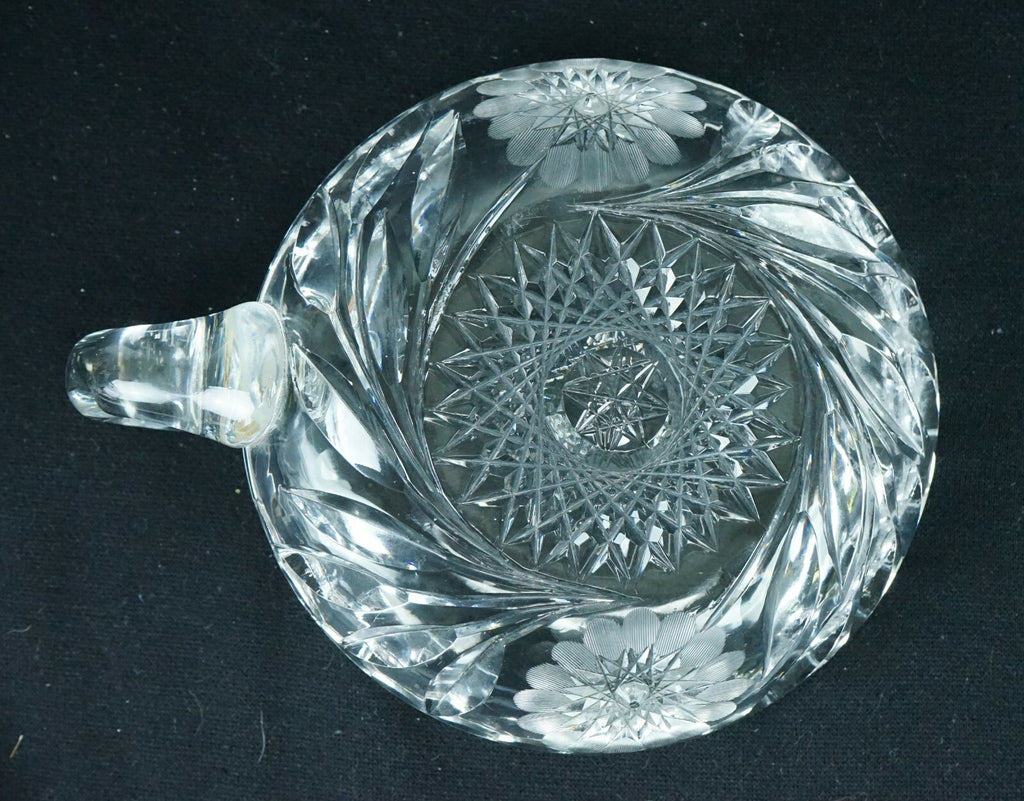 Vintage Nappy Hand Cut Glass Handled Candy Nut Dish Home Decor