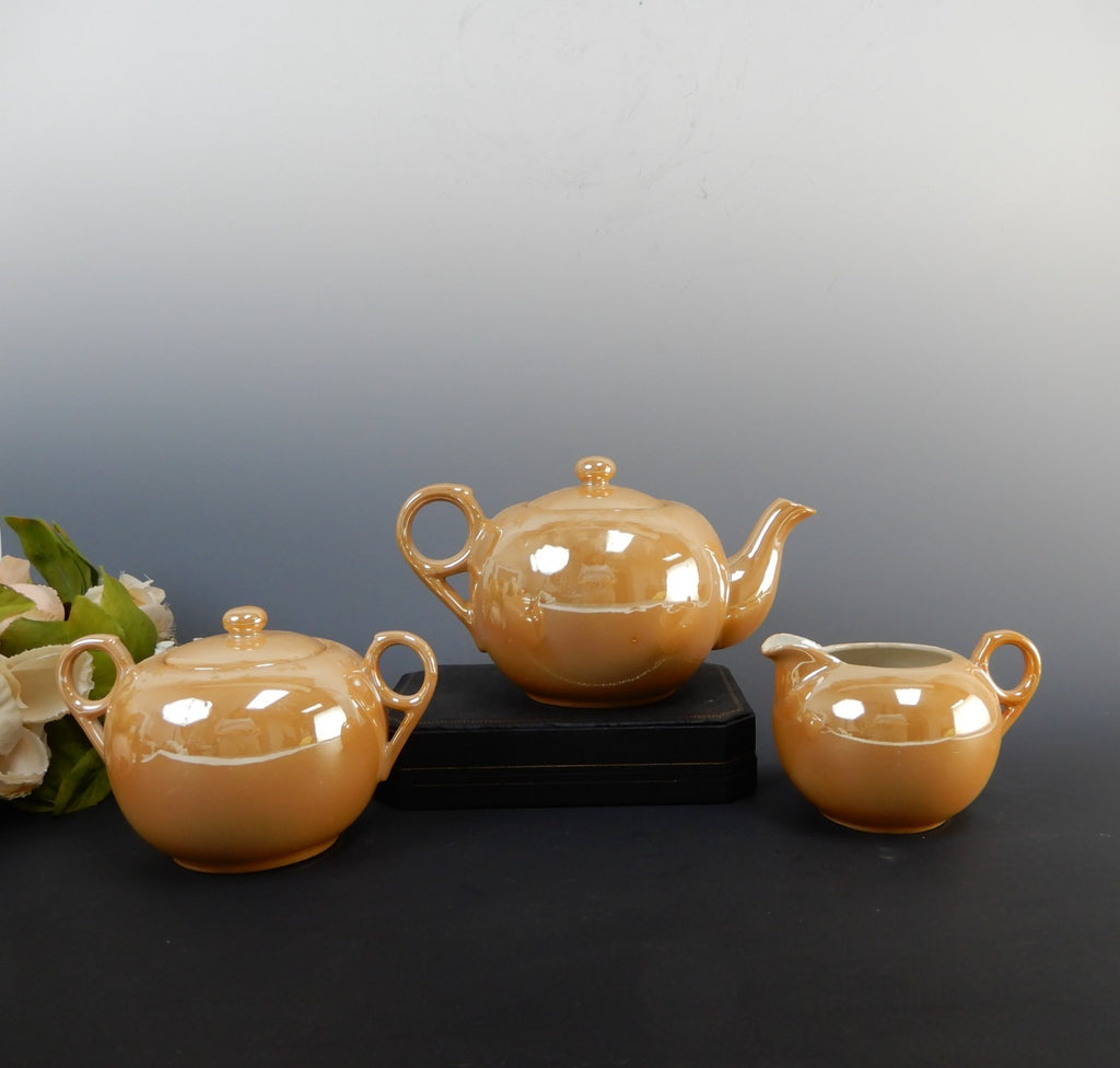 Vintage Japanese Vintage TT Takito Lusterware Tea Pot,Sugar and Creamer