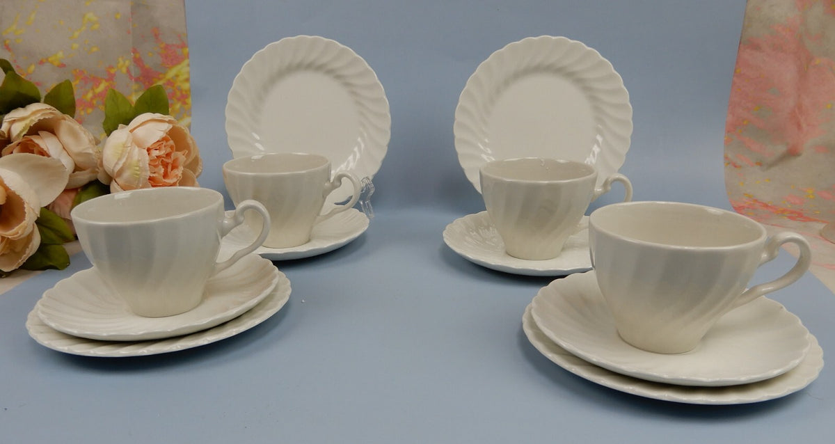 Vintage Set of 4 Johnson Bros 1K2 Regency White Cup,Saucer,Dessert Plate