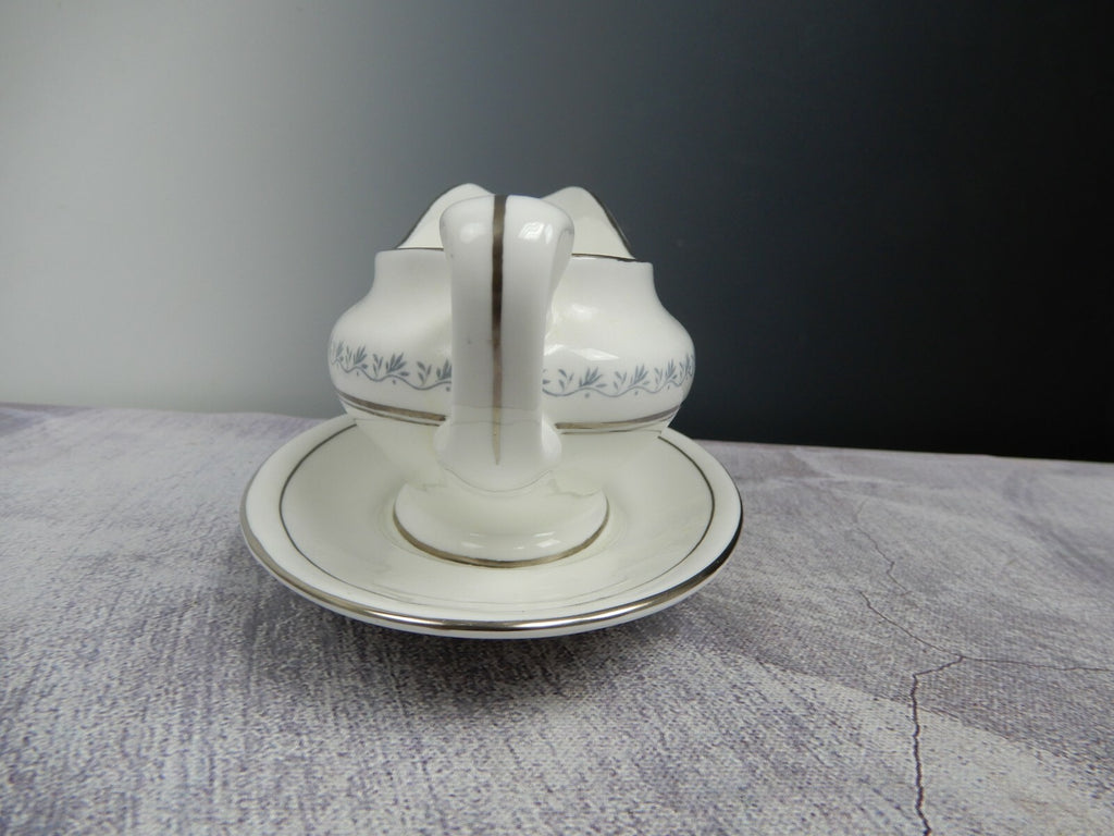 Vintage TIARA Royal DoultonFine Bone China Platinum Gravy Boat w/Underplate