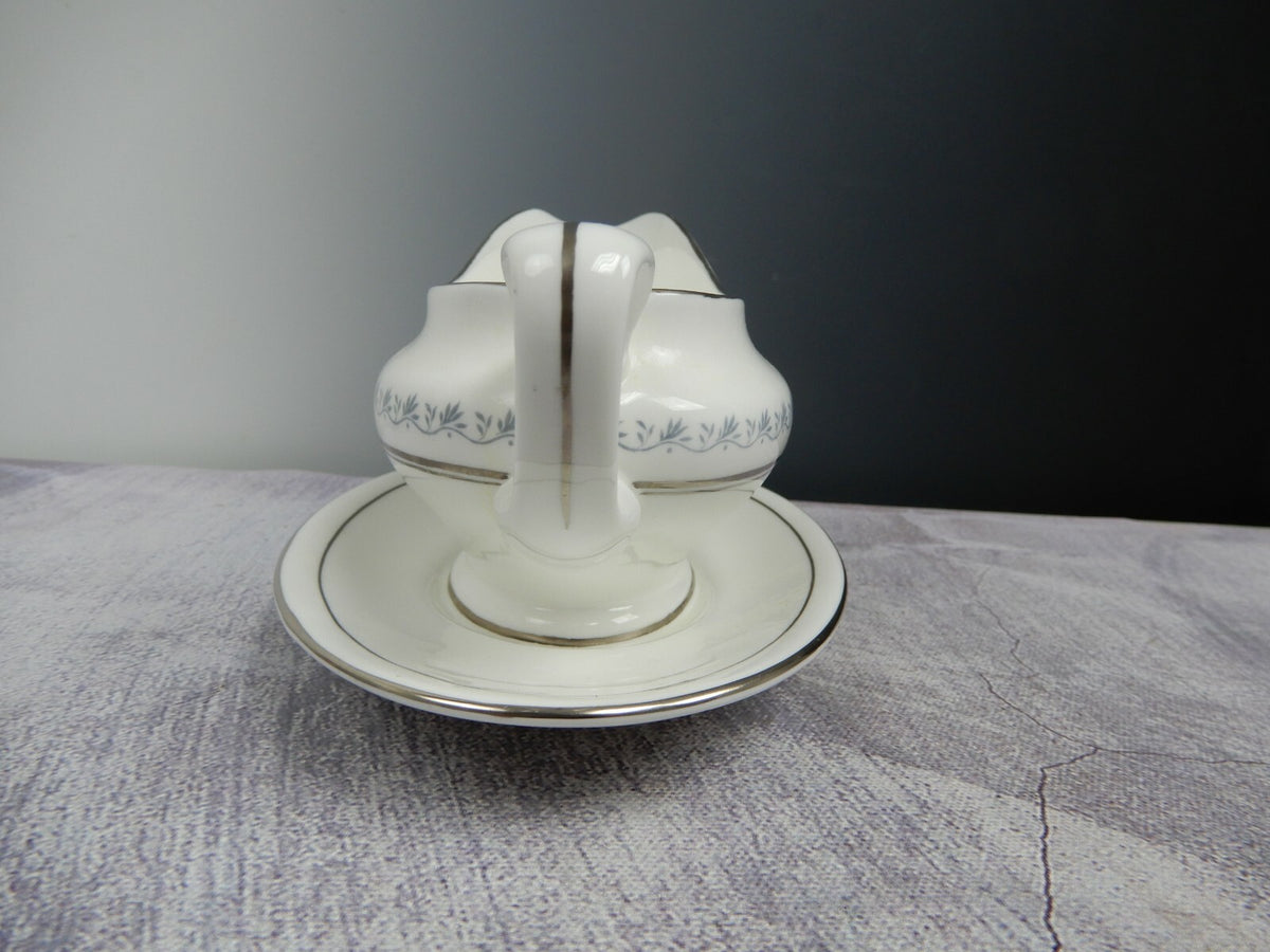 Vintage TIARA Royal DoultonFine Bone China Platinum Gravy Boat w/Underplate