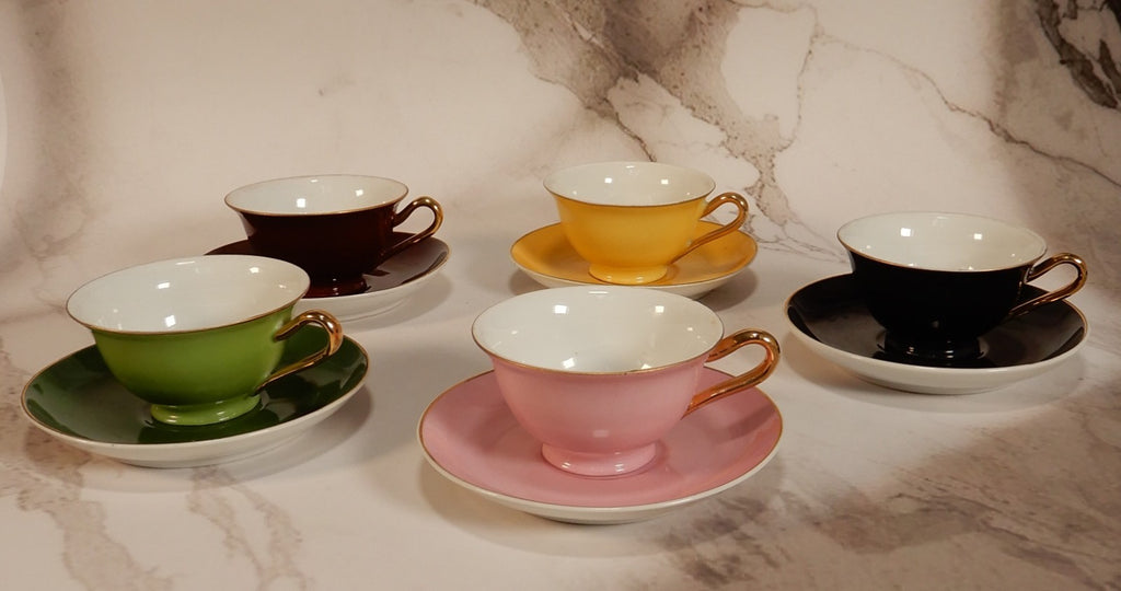 Antique Elbogen Czechoslovakia Set of Five Demitasse Cups and Saucers