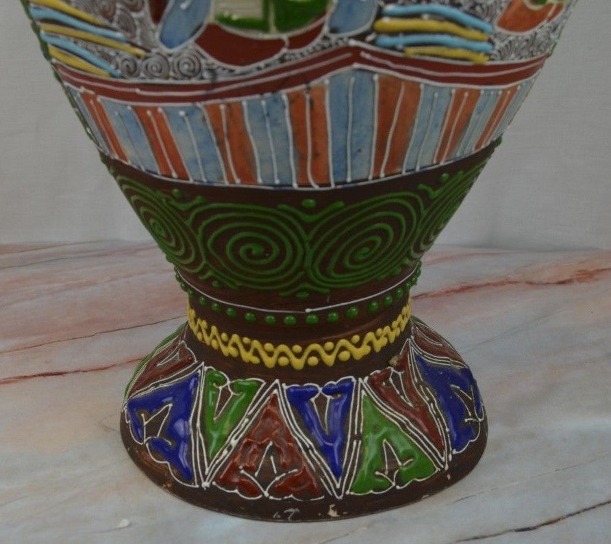 Antique c. Meiji Japanese Moriage Satsuma Detail Handpainted Vase,25" Tall~ B