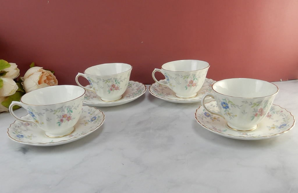 Vintage Royal Doulton Pastoral Pattern Set of Four Cups and Saucers