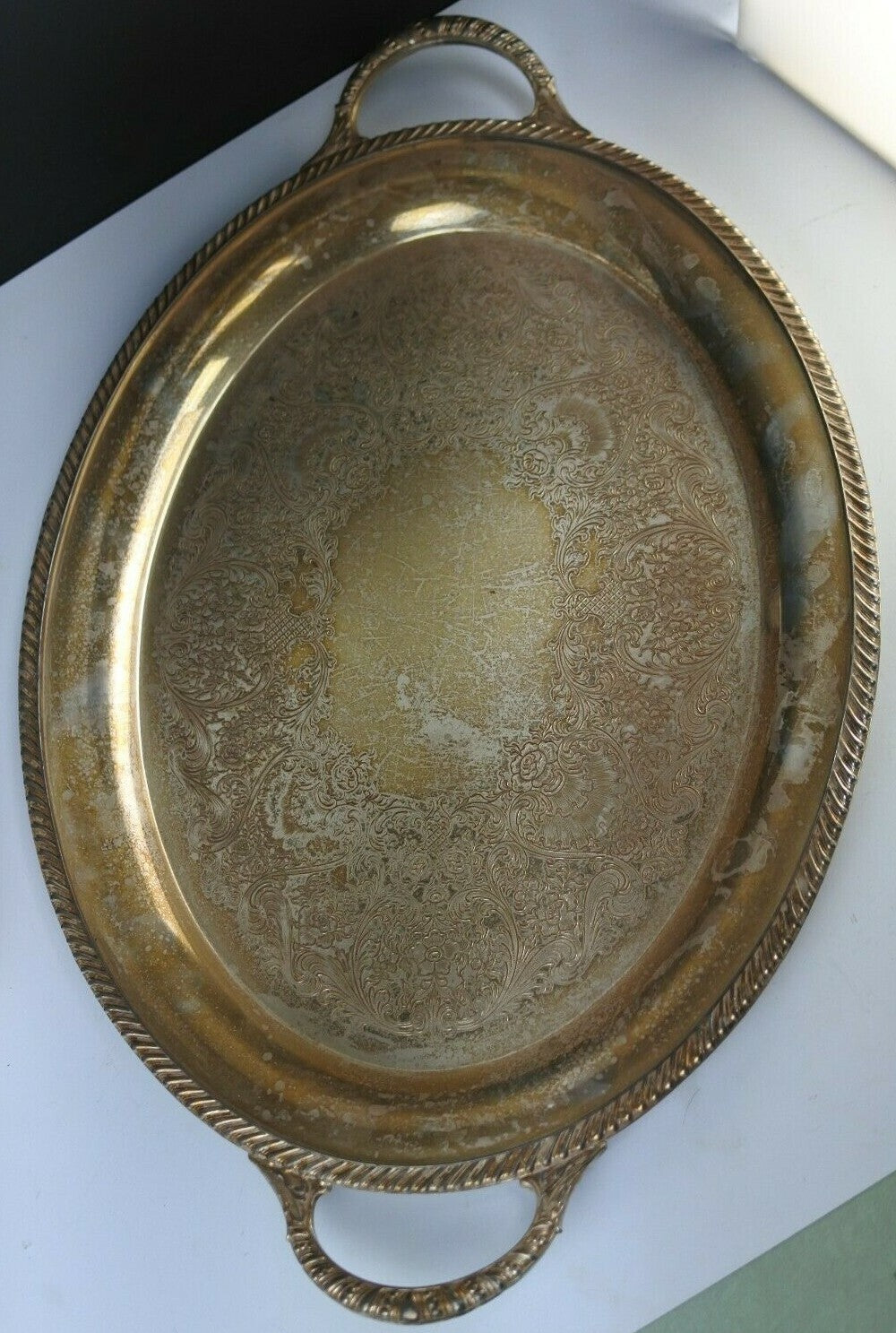 Large Silverplate Butler Serving Tray Wm. Rogers 4081 Ornate design