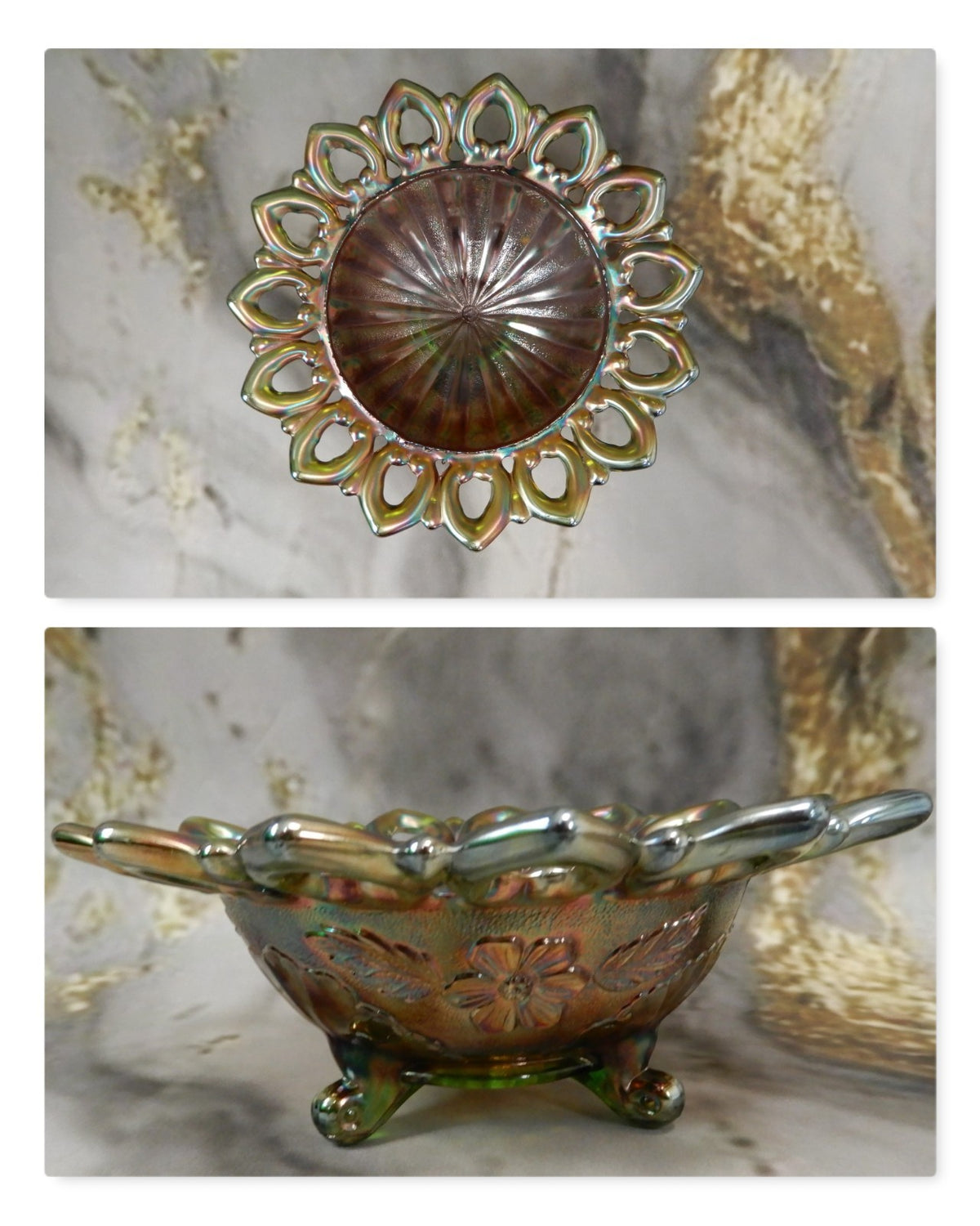 Beautiful Northwood Carnival Glass Wild Rose Open Edged Bowl