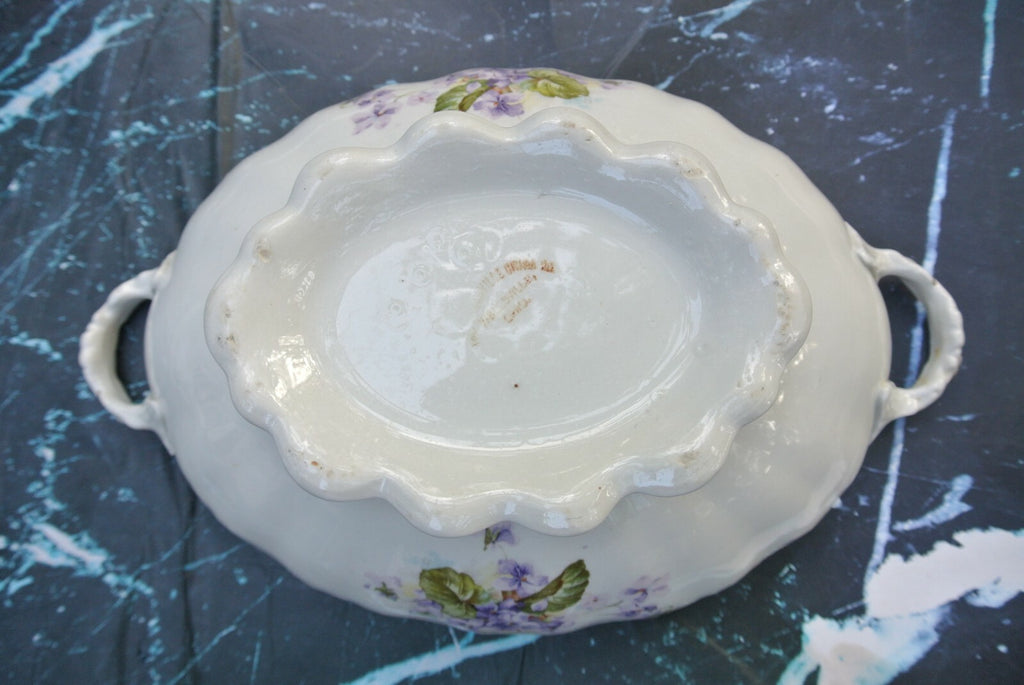 The Wellsville China co. Ohio with Purple Flowers Soup Tureen