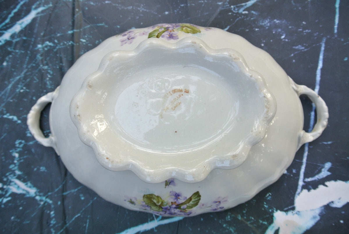The Wellsville China co. Ohio with Purple Flowers Soup Tureen