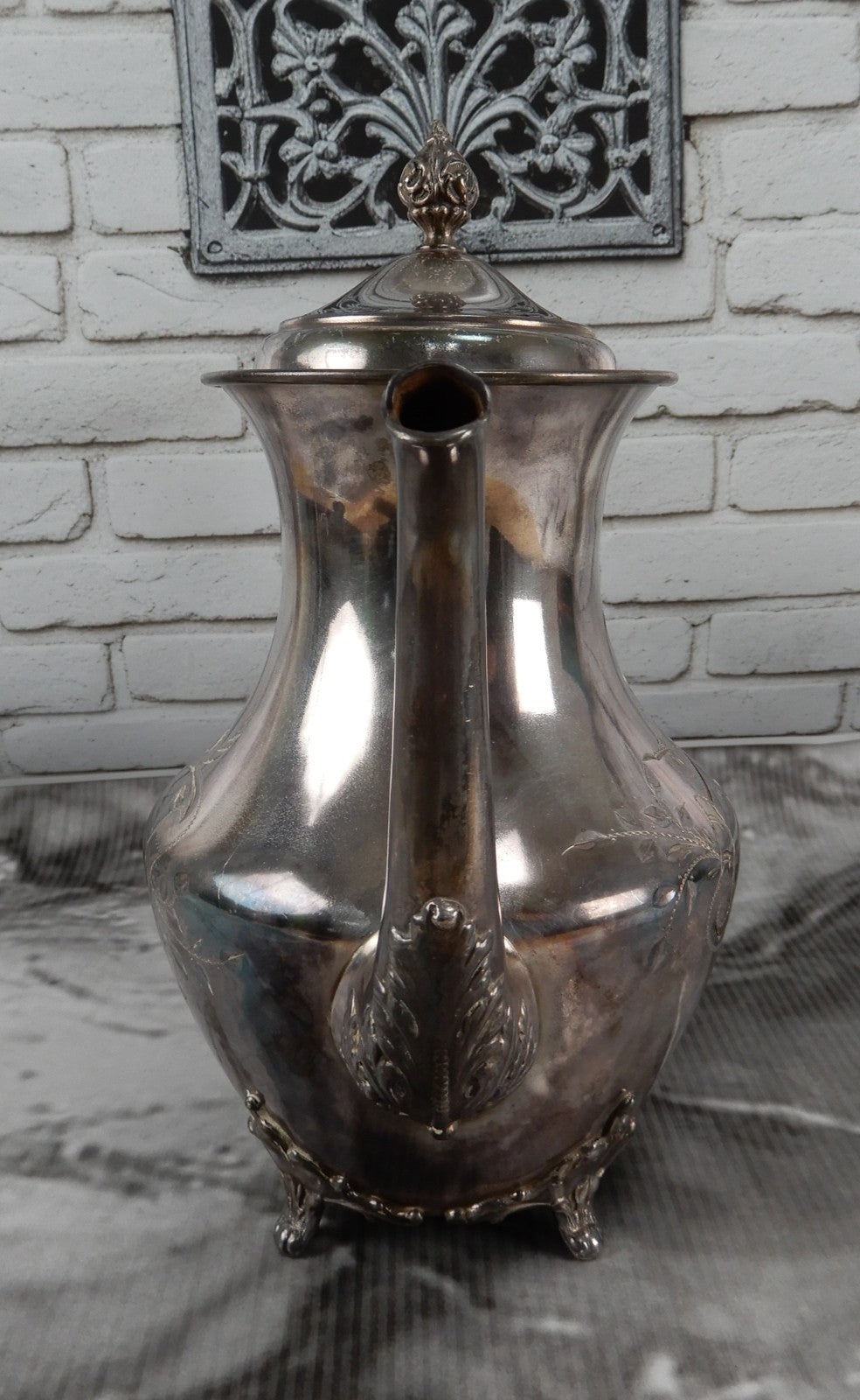 Vintage Rockford Silver Co. Quadruple Silver Plate 321 Engraved Coffee Pot