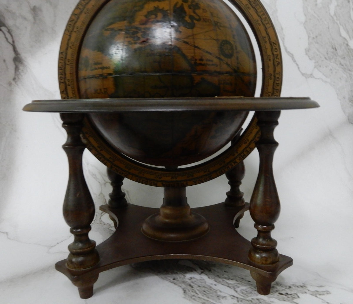 Vtge Italian Zodiac Celestial Globe Wood Stand Made in Italy Old World Decor 10"