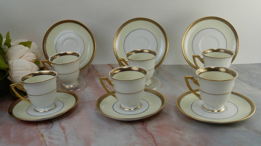 Thomas Bavaria Demitasse Set of 6 Chocolate Cups & Saucers Greek Key Design