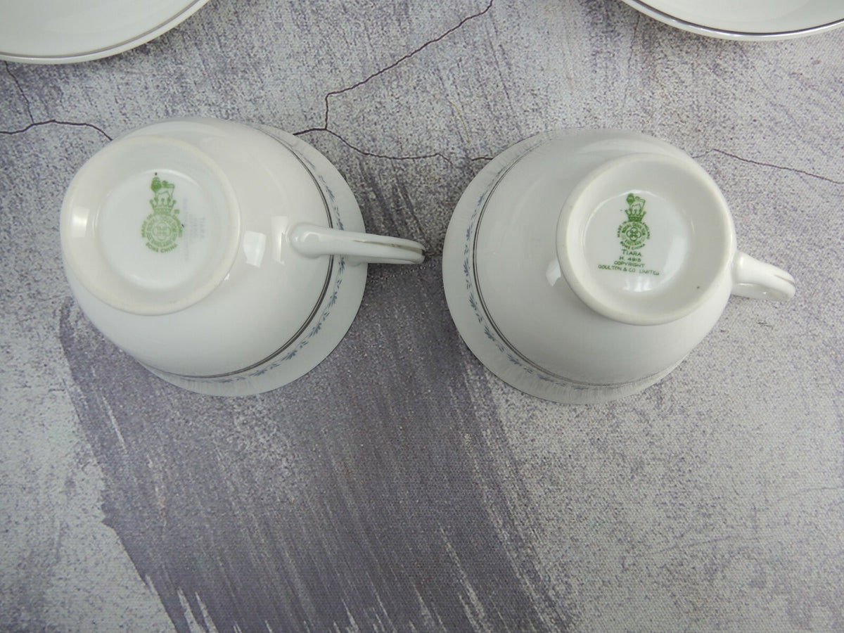 Vintage Set of  3 Cups and Saucers TIARA Royal Doulton Fine Bone China Platinum