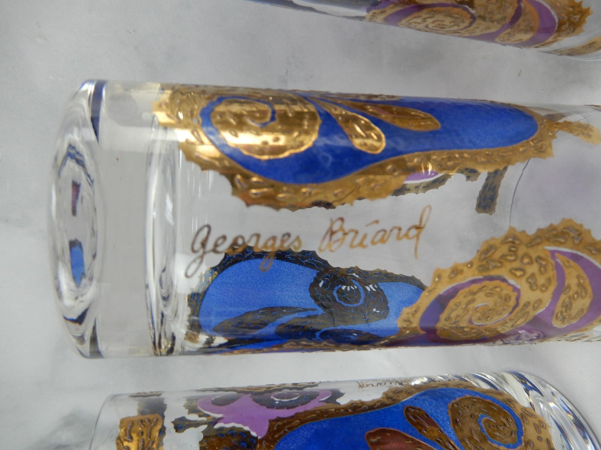 Seven Georges Briard Signed Mid-Century Apple and Pear Pageant Highball Glasses