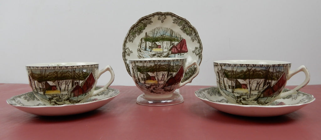 Vintage Set of 3 Cup and Saucers  Johnson Bros The Friendly Village England