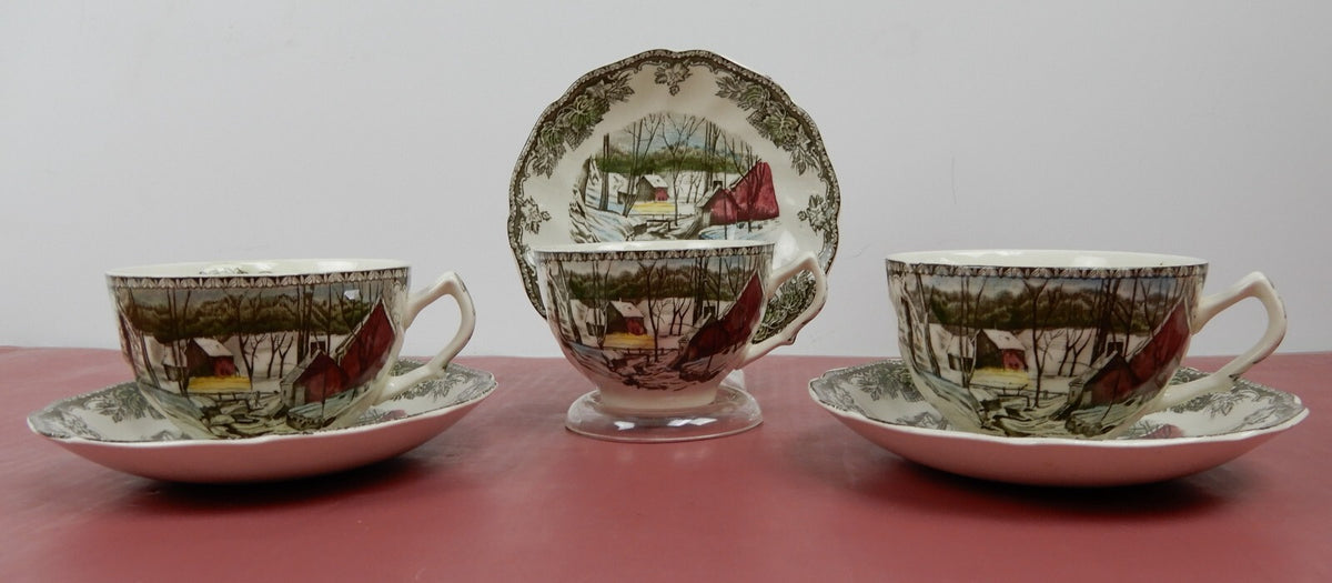 Vintage Set of 3 Cup and Saucers  Johnson Bros The Friendly Village England
