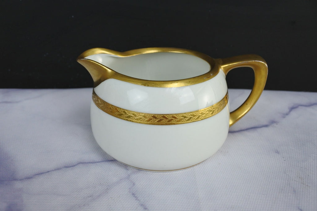 Vintage Pickard White and Gold Rims Porcelain Cream And Sugar Bowl