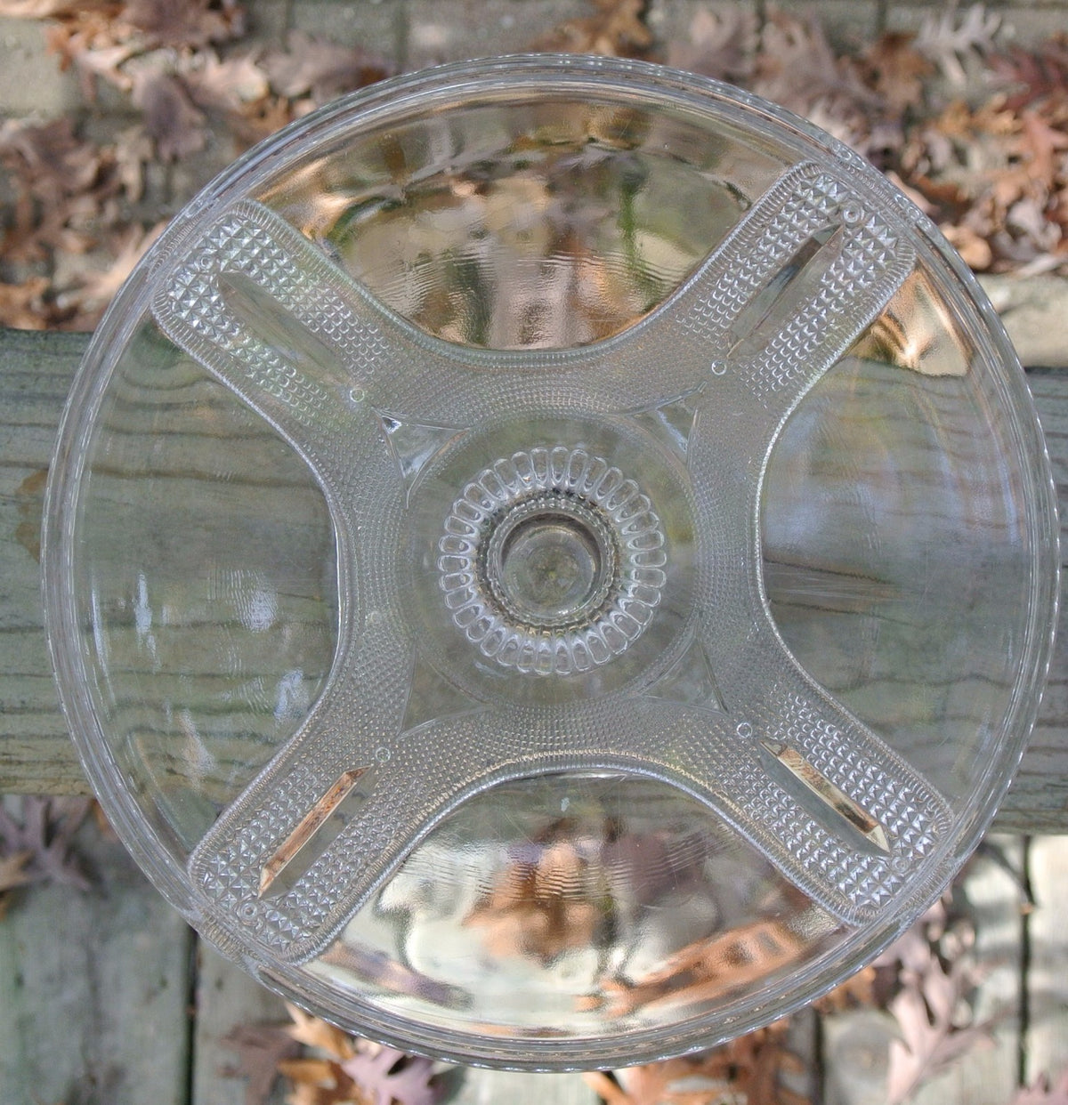 Antique Curtain Tie Back Cake Stand Early American Pattern Glass Adams & Co~B