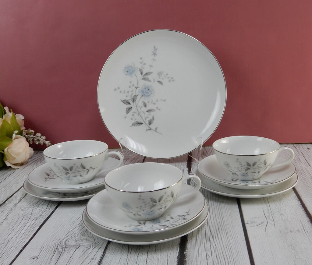 Diamond Fine China "Blue Rose"Japan~ 3 Cups,Saucers & Plates One 9-1/4" Plate