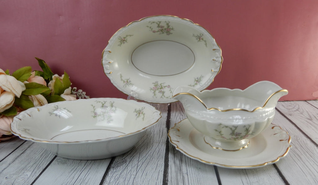 Vtg. Arcadian Fine China "Old Rose" Two Oval Serving Bowls and Gravy Bowl