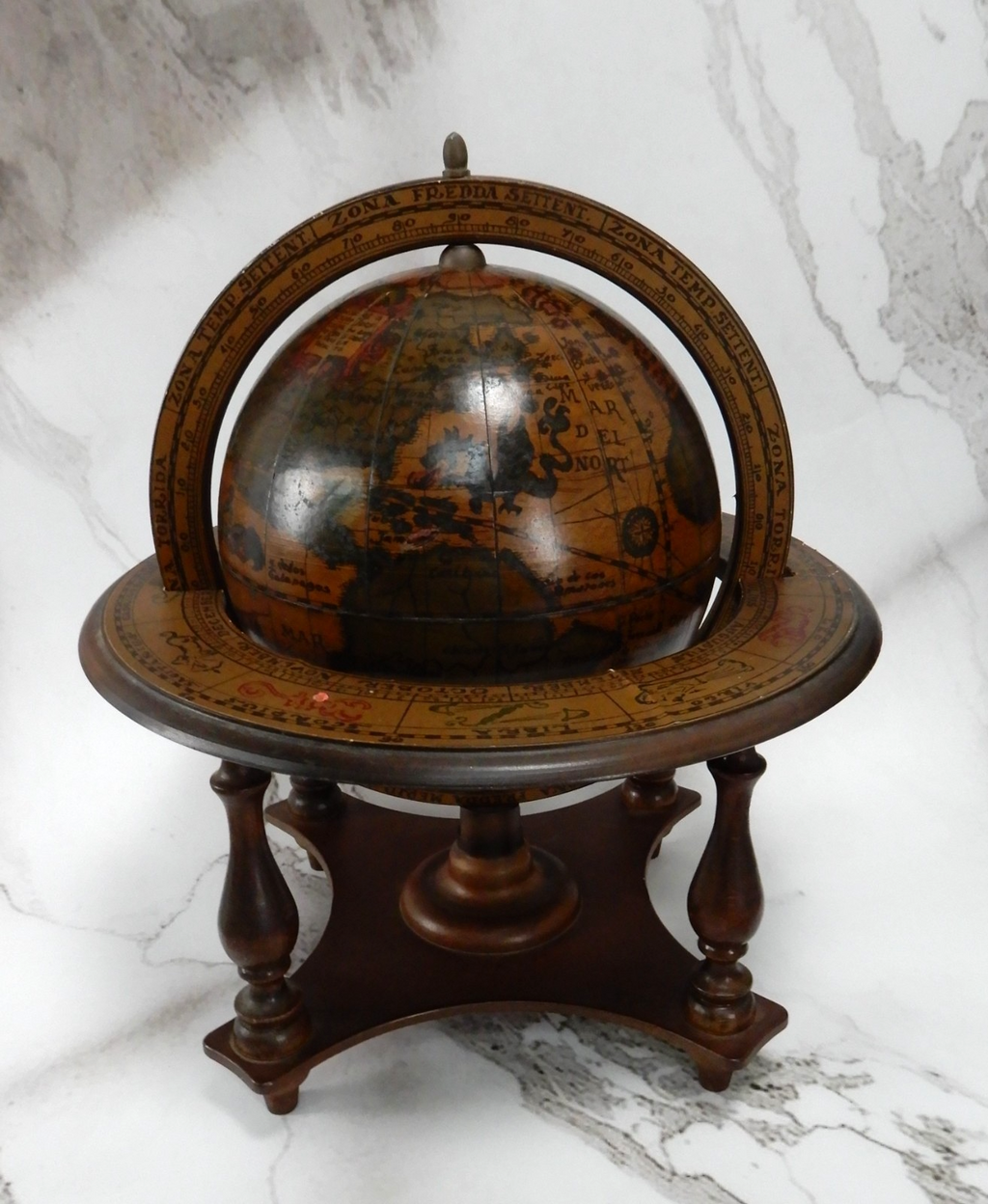 Vtge Italian Zodiac Celestial Globe Wood Stand Made in Italy Old World Decor 10"