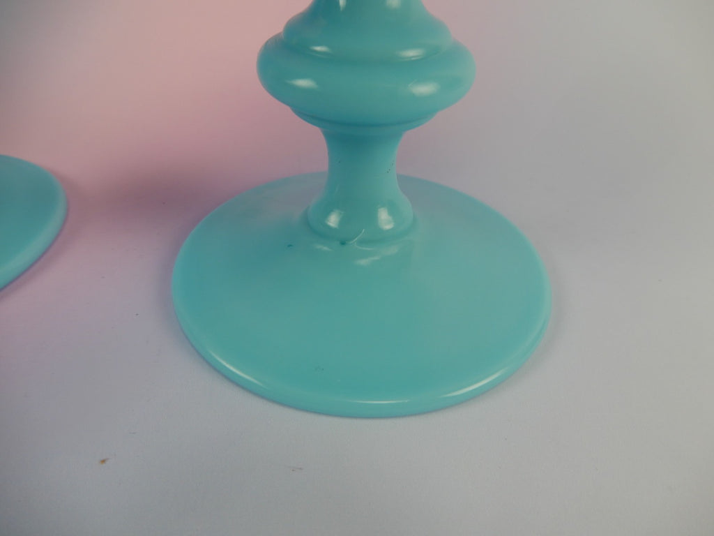 Pair of Vtg Portieux Vallerysthal Blue Opaline Glass Goblets France 14oz