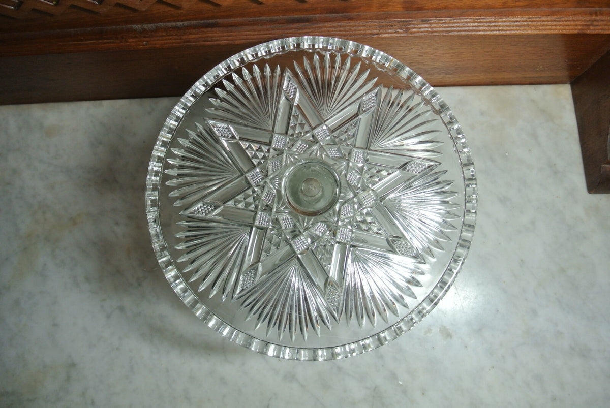 Vintage Star and Fans Press Glass Cake Stand