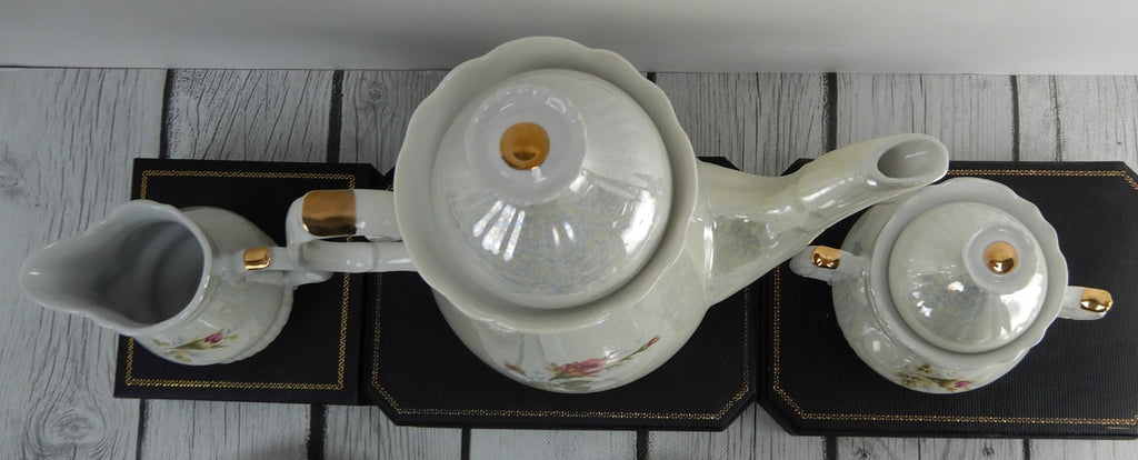 Vintage Iridescent Wloclawek Porcelain 13 Piece Tea Service Poland Set
