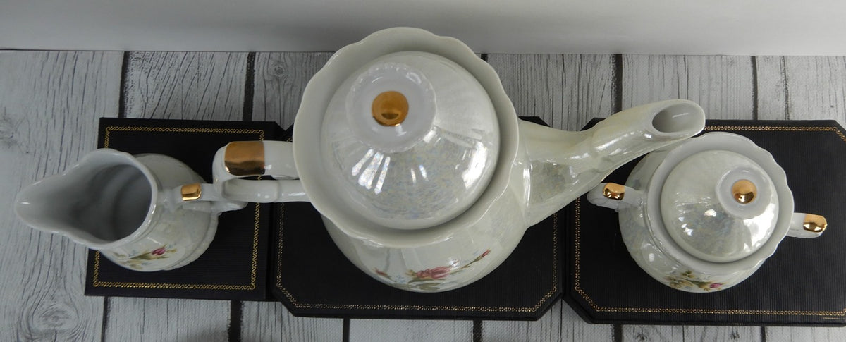 Vintage Iridescent Wloclawek Porcelain 13 Piece Tea Service Poland Set