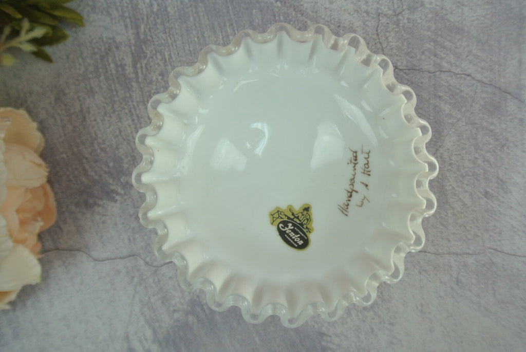 2 Fenton White Milk Glass Silver Crest Spanish Lace Candlestick Holders Signed
