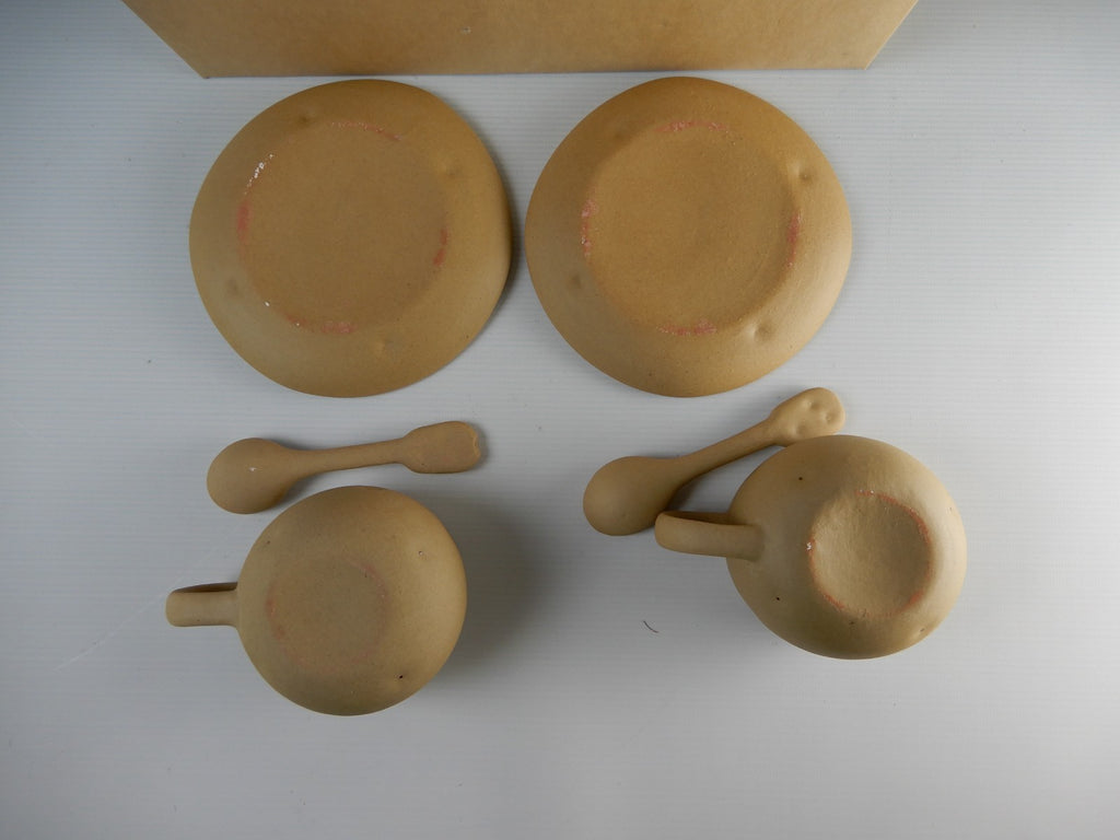 Vtg 1980s Ceramic Japan Kato Kogei Potato Kun Set of Two Cups,Saucers and Spoons