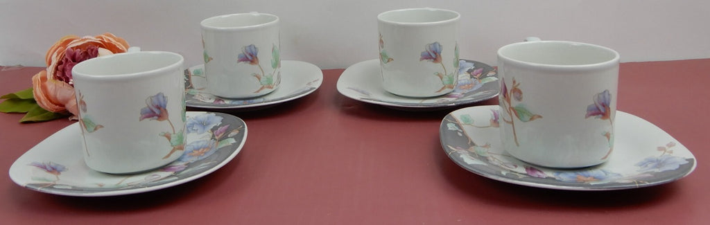 Mikasa Tempo Eighty Floral Eclipse Set of 4 Cups and Saucers